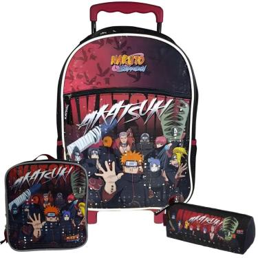Imagem de Kit Mochila Rodas Estojo Lancheira Escolar Original Naruto-Unissex