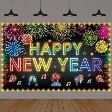 Imagem de Faixa de Feliz Ano Novo 2026 NYE Decorações de Festa de Formatura, Fogos de Artifício Véspera de Ano Novo Pano de Fundo Interior Exterior para 2026 Artigos de Festa de Ano Novo 180 x 109 cm