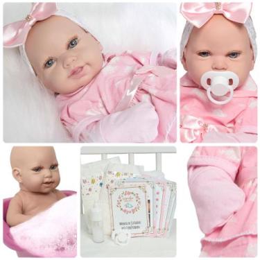 Imagem de Boneca Reborn Bebê 100% Silicone Pode Molhar + Acessórios - Cegonha Re
