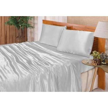 Imagem de Jogo De Lençol Casal Padrão Cetim Seda Cinza 4 Peças - Lm Detona