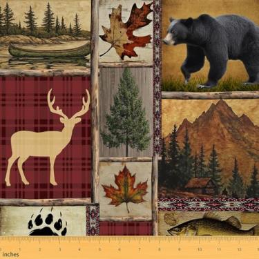 Imagem de Feelyou Bear Fabric by The Yard 1 jarda infantil rústico cabana veado para meninos meninas adolescentes vintage fazenda tecido impermeável ao ar livre castanho castanho