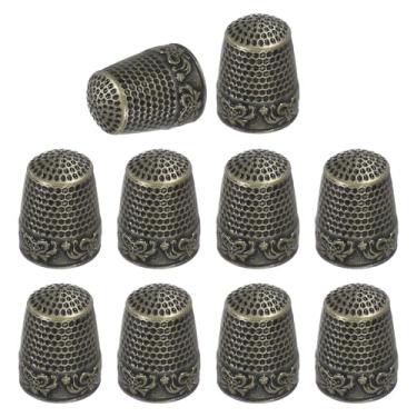 Imagem de PATIKIL Dedal de costura, 10 peças de dedais de metal para costura à mão, protetor de dedo, quilting, kits de suprimentos de artesanato, acessórios, bordado à mão, ferramentas DIY, verde cobre