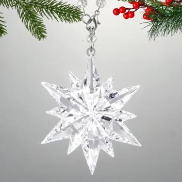 Imagem de Festivera Enfeite de estrela de cristal de Natal 2025, enfeite de cristal de vidro com várias sombras com corrente e fitas, caixa de presente para decoração de casa de férias