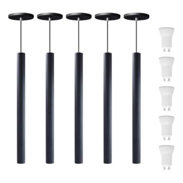 Imagem de Kit 5 Luminária Pendente Tubo Preto 50cm Led Branco Quente Iluminar Ambiente