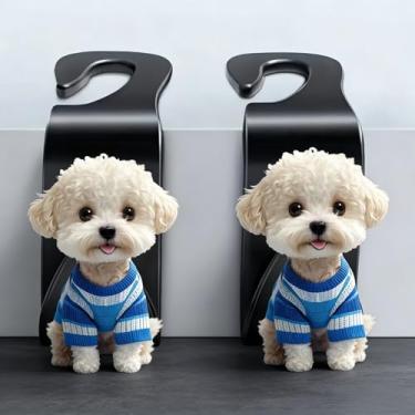 Imagem de 2 ganchos de acrílico para encosto de cabeça para assento de carro, Poodle fofo em padrão azul, ganchos organizadores de banco traseiro de veículo para bolsas, mantimentos e bolsas/QCGG-07