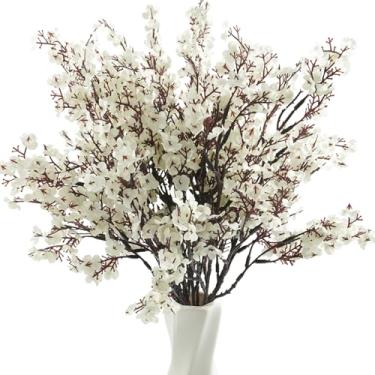 Imagem de Bairdish Ramos de cerejeira branca flores artificiais para vaso, 10 pacotes de flores de seda falsa para bebês, Gypsophila falsa para escritório, casamento, mesa interna, centro de mesa, festa