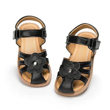 Imagem de Sandália infantil para meninas, bico fechado, vestido de verão, floral, leve, praia, férias, Preto, 18