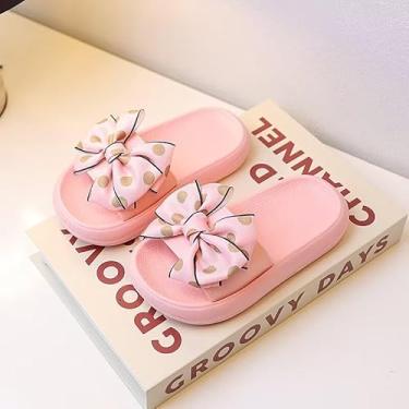 Imagem de Chinelos infantis com laço – sapatos fofos com sola antiderrapante para meninas, chinelos de uso interno, rosa, 11-12 Little Kid