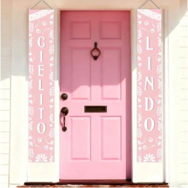 Imagem de kreat4joy Cielito Lindo Decoração de Festa Rosa, Cielito Lindo Alpendre Banner Talavera Papel Picado Porta Banner Decoração para Menina Mulher Fiesta Mexicana Chá de Bebê Aniversário Festa de