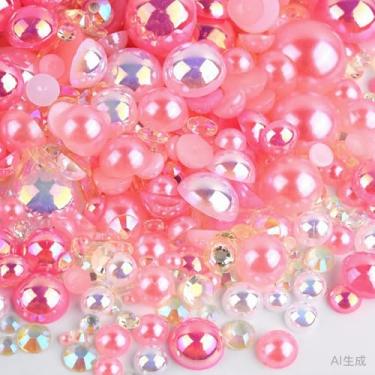 Imagem de 500 peças ABS pérolas semi-redondas e resina flatback strass tamanhos variados kit sortido para fazer joias DIY, arte de unhas, decoração de artesanato (cor 4)