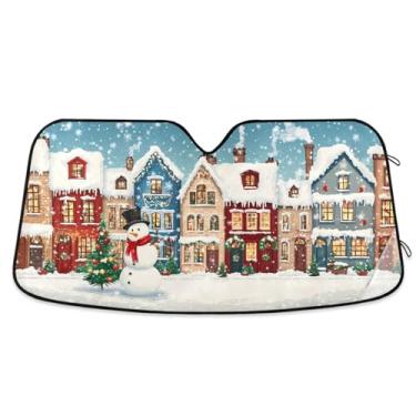 Imagem de Rua de inverno com casas coloridas para-brisa de carro proteção UV persianas de janela frontal de carro grande