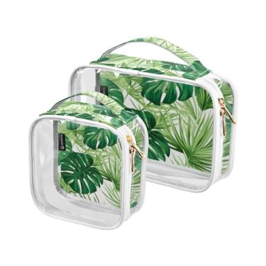 Imagem de GAIGEO Conjunto de 2 bolsas de maquiagem transparentes para pintura em aquarela, flores de peônia em preto, bolsas transparentes para cosméticos, Folhas da selva em branco-1, one size