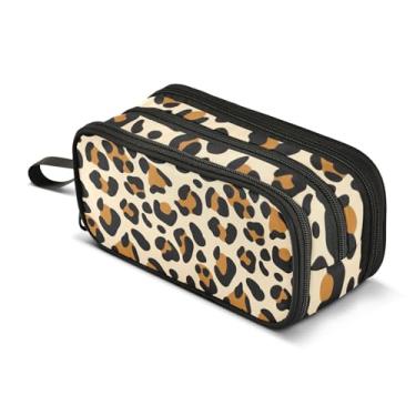 Imagem de Estojo de lápis de leopardo preto marrom manchas marrom bolsa de lápis com zíper bolsa de caneta fofa bolsa de armazenamento de professores bolsas de lápis faculdade ensino médio material de