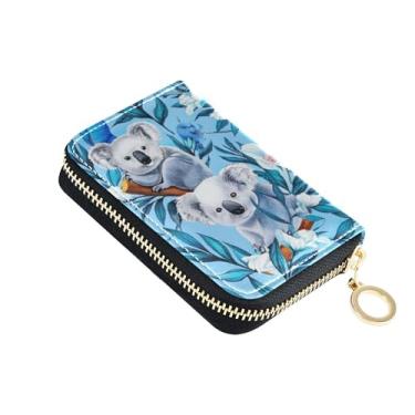 Imagem de Carteiras femininas de designer com zíper e bloqueio de RFID, fofas, coalas fofas, flores brancas, azul, carteira masculina com bolso para moedas