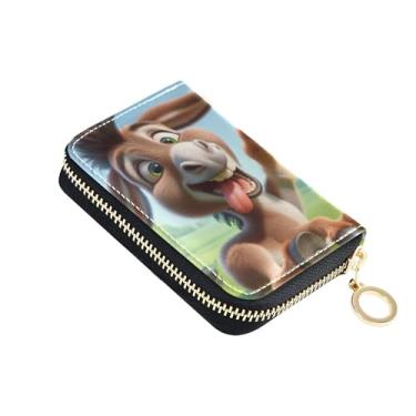 Imagem de Carteira feminina protetora de cartão de crédito com bloqueio de RFID, carteira feminina de couro para moedas, com zíper, burro bobo, engraçada