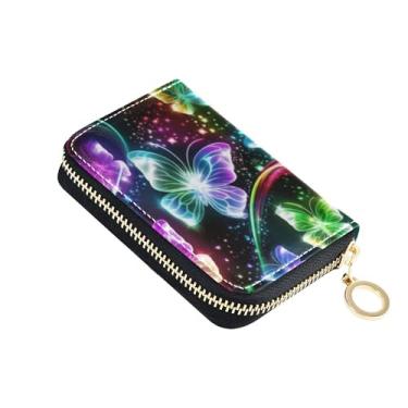 Imagem de Carteira de couro feminina com bloqueio de RFID, porta-cartões de crédito, zíper ao redor do zíper, carteira com bolso para moedas, borboleta, preto brilhante