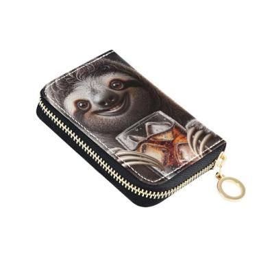 Imagem de Carteira feminina pequena, 9 compartimentos para cartão de crédito e 2 compartimentos para dinheiro, carteira masculina com bolso para moedas, bicho-preguiça cinza