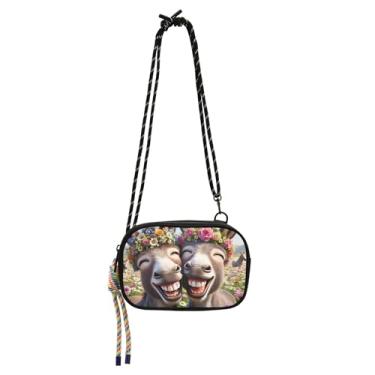 Imagem de TSENQUE Bolsa transversal pequena para mulheres, carteira para celular, bolsas femininas fofas sobre os ombros, burro fofo, animais rindo