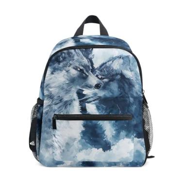 Imagem de GAIGEO Watercolor Grey Wolves Small School Backpack 10x4x12 In, Boys Toddler Backpack with Water Bottle Pockets, Whistle Buckle
