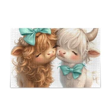 Imagem de Quebra-cabeças fofos de vaca Highland com 1000 peças, material de madeira e papel, quebra-cabeças divertidos para adultos