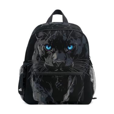 Imagem de GAIGEO Panther Leopard Print Black Children's Backpack Preschool Girl Backpack with Front Pocket, Safety Whistle for Ages 3-8