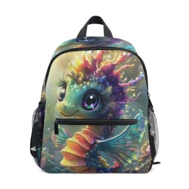 Imagem de GAIGEO Seahorse Colorful Coral Small Backpack for Kids 10x4x12 In, Girls Small Backpack with Water Bottle Pockets, Whistle Buckle