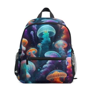 Imagem de GAIGEO Neon Jellyfish Colorful Backpack for Kids, 10x4x12 In, Kindergarten Backpack for Girls Includes Water Bottle Pockets, Whistle Clip for Safety