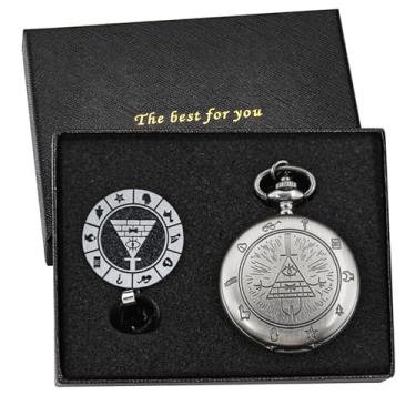 Imagem de Relógio de bolso de quartzo branco e cinza, conjunto de farol, relógio de bolso masculino com mostrador bizarro com caixa