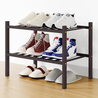 Imagem de Smiry Sapateira, organizador de sapatos de bambu pequeno de 2 camadas, prateleira empilhável de madeira para armário, entrada, entrada da porta da frente, marrom