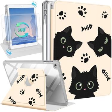 Imagem de Uppuppy Capa para iPad 5ª/6ª geração para iPad Air 1ª/Air 2ª/Pro 9,7 polegadas 2016 - suporte giratório de 360 graus, capa inteligente com suporte para lápis para mulheres e meninas, gatos pretos para