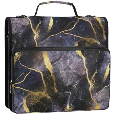 Imagem de Organizador de fichário Galaxy Gold com zíper com 3 anéis de 3,5 cm D bolsa de fichário com alça para armazenamento escolar pasta de portfólio com alça, 34,5 x 31,5 x 8,9 cm