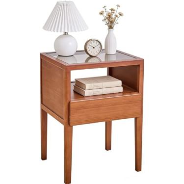 Imagem de JIKUGO Mesa de cabeceira com mesa de vidro temperado, prateleira de armazenamento para mesas-de-cabeceira, mesas de cabeceira, mesas de cabeceira, mesa lateral de cama (estilo 2)