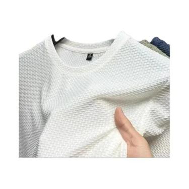 Imagem de Camiseta Masculina De Seda Gelada De Bambu Manga Curta Verão Cor Pura 