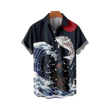 Imagem de Camisas Havaianas Masculinas Estampadas Em 3D Com Mangas Curtas Estilo