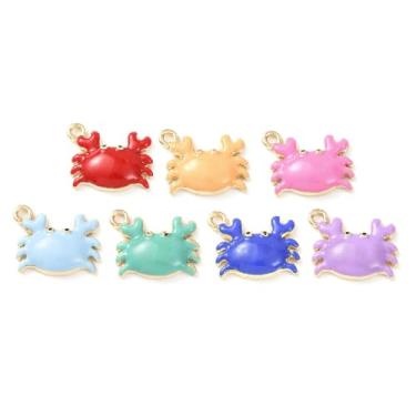 Imagem de Ornazy 100 peças 16 x 20 mm cores aleatórias amuletos de caranguejo esmalte tema oceano pingentes ornamentos para decoração de fabricação de joias