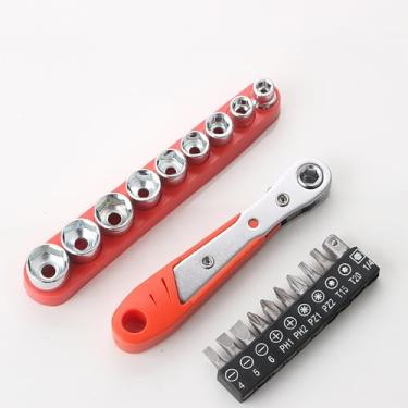 Imagem de 1 kit de mini chave de engrenagem, 36 dentes, catraca em forma de L, conjunto de soquetes compactos para reparo de espaço estreito, operação manual, vermelho, vermelho