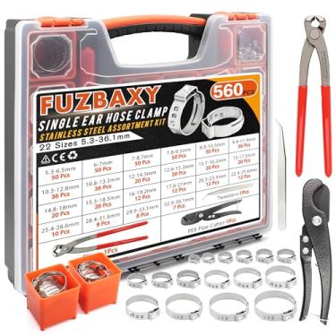 Imagem de Braçadeiras de mangueira de orelha única de 560 peças, 22 tamanhos, braçadeiras de mangueira de crimpagem de aço inoxidável 304 de 5,3 a 33,1 mm com ferramentas, braçadeira de orelha perfeita para