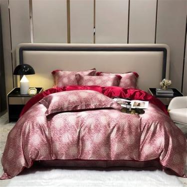 Imagem de Conjunto de cama em seda pura de amoreira com lençol de baixo, capa de edredom e fronha, estampa de verão, protetores de colchão refrescantes, 2, 1,8 m, conjunto de 4 peças A