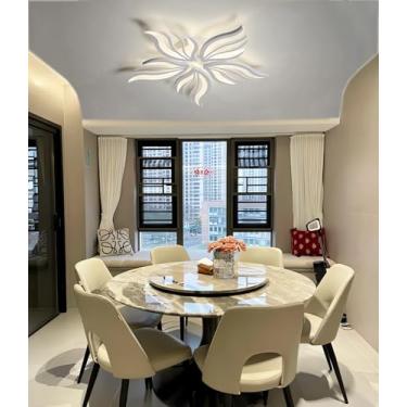 Imagem de Luminária de teto LED dimerizável em formato de pétala, alta luminosidade, 48W, moderna, para sala de estar, com controle remoto e mudança de cor, ideal para quarto (branca, 5 lâmpadas).