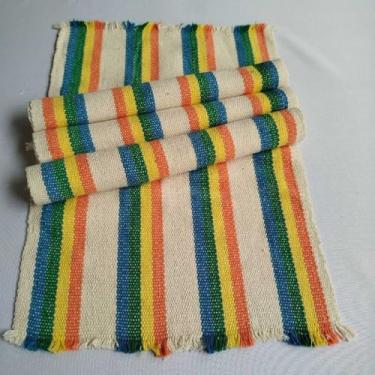 Imagem de Jogo Americano Natal 4 Peças Algodão Artesanal Tear Manual - Mesa Posta Rústica Elegante (Listrado Arcoires)