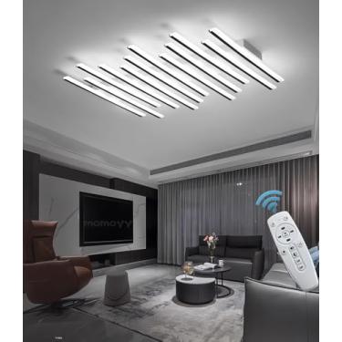 Imagem de Luminária de teto LED moderna de 95 W, dimerizável, preta, alta luminosidade, grande, para sala de estar, quarto e escritório, com controle remoto, temperatura de cor ajustável de 3000 K a 6
