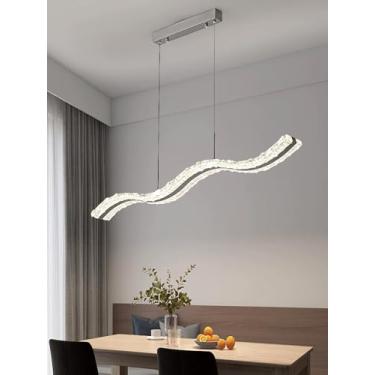 Imagem de Luminária pendente LED ajustável em altura para restaurante, 120 cm, formato ondulado, 108 W, alumínio, 3 cores, dimerizável de 10% a 100%, linear, para sala de jantar, cozinha e ilha (cinza