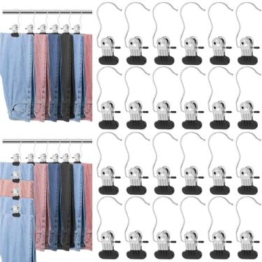 Imagem de 60 cabides de calça com clipe, organizador de legging que economiza espaço para pendurar no armário, cabides de jeans resistentes, cabides de metal para calças de ioga para jeans, shorts e saias