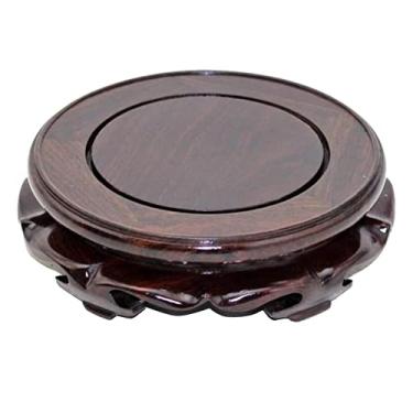Imagem de EIGXIANHAI Base De Suporte De Exposição De Madeira Para Móveis Orientais, Pedestal De Lótus, Base De Vaso, Abajur, Base De Bule De Chá, Móveis Pretos De Catalpa, Decoração Estável Para Casa, Tamanho