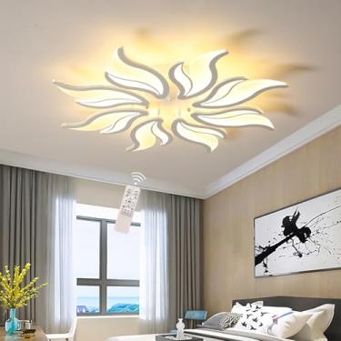 Imagem de Luminária de teto LED, regulável, para sala de estar, quarto, com controle remoto, design moderno e criativo em formato de flor, lustre de embutir para quarto (branco, 78 cm de diâmetro/58 W