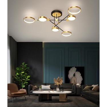 Imagem de Luminária de teto LED moderna e regulável com controle remoto para sala de estar, quarto e sala de jantar (dourada, 6 lâmpadas).