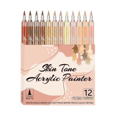 Imagem de Marcadores Corporais para Pele | Pincéis de Acrílico com Ponta de Pincel Macia | Conjunto de 12 Marcadores de Arte para Pele Infantil,para Carnaval Cosplay Festa Dança Tecido Vidro Pedra