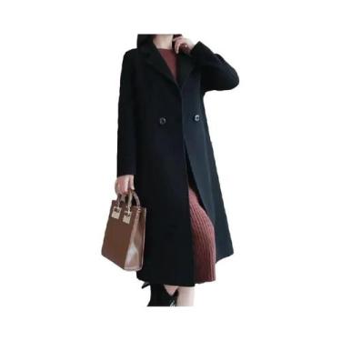 Imagem de Casaco Feminino Estilo Retrô Médio-Longo Laranja Vermelho Bege Jaqueta