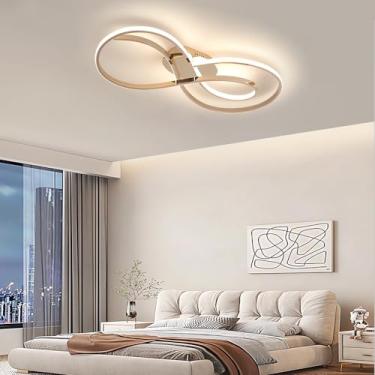 Imagem de Luminária de teto LED, 50W, moderna e regulável com controle remoto, 3000K-6000K, lustre de embutir, luminária em acrílico preto para sala de estar, quarto, sala de jantar e escritório (dour