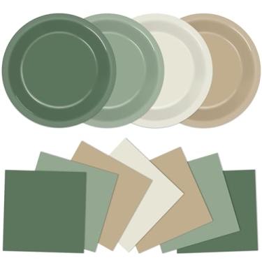 Imagem de 100 peças de decoração de chá de bebê verde sálvia 18 cm verde gradiente pratos e guardanapos de papel descartáveis vegetação festa sobremesa jantar conjunto de utensílios de mesa casa de fazenda